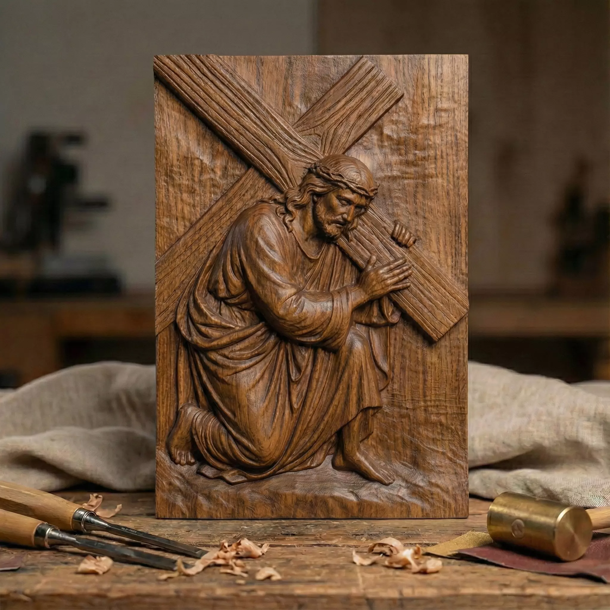 Jesus Carrying Cross 3D Bas Relief STL Model 3D model