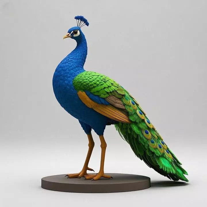 3464 Colorful 3D Model of a Peacock on Base Totem STL 3D print model