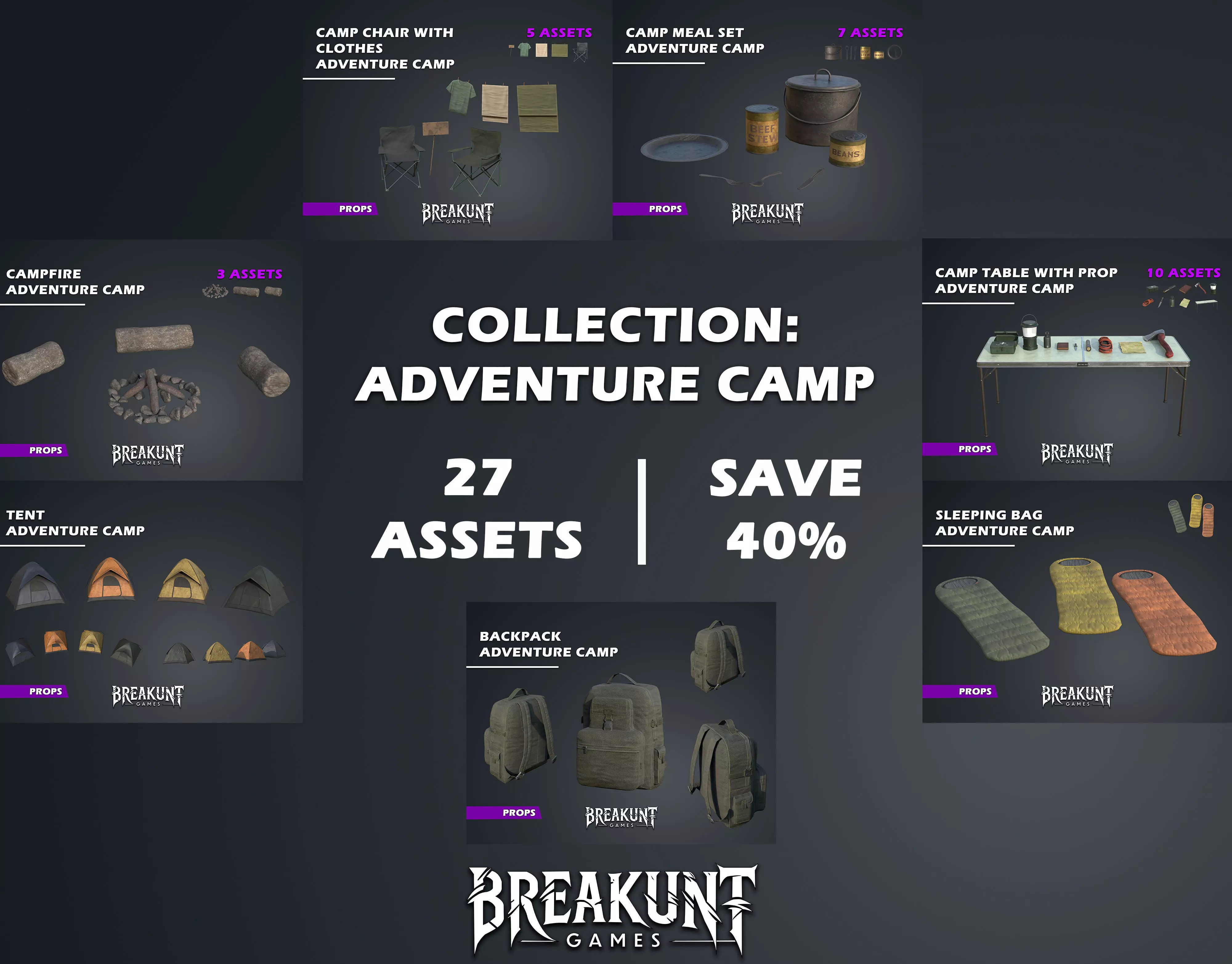 Adventure Camp - 27 assets 3D Model Pack