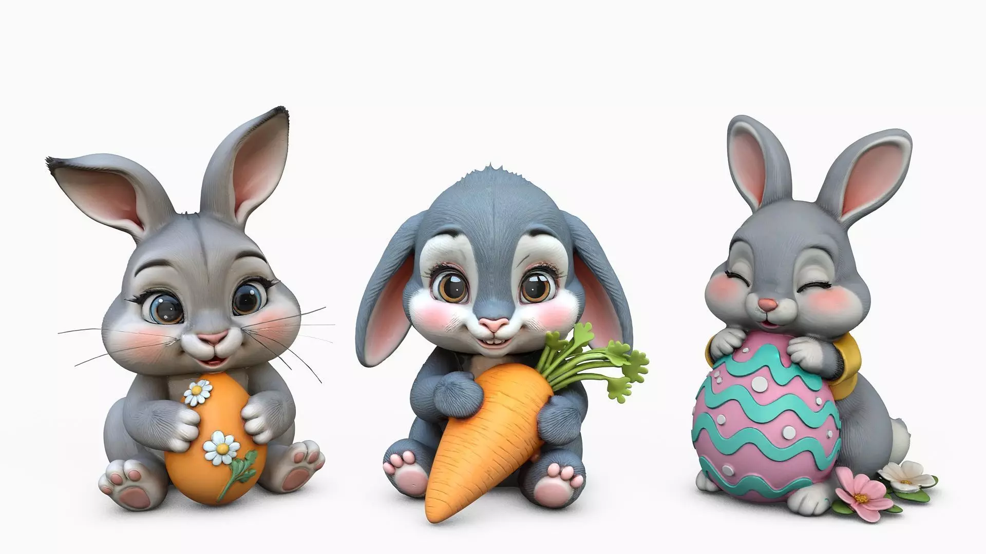 Easter Bunny Models Collection - Various Styles High Poly 3D print model