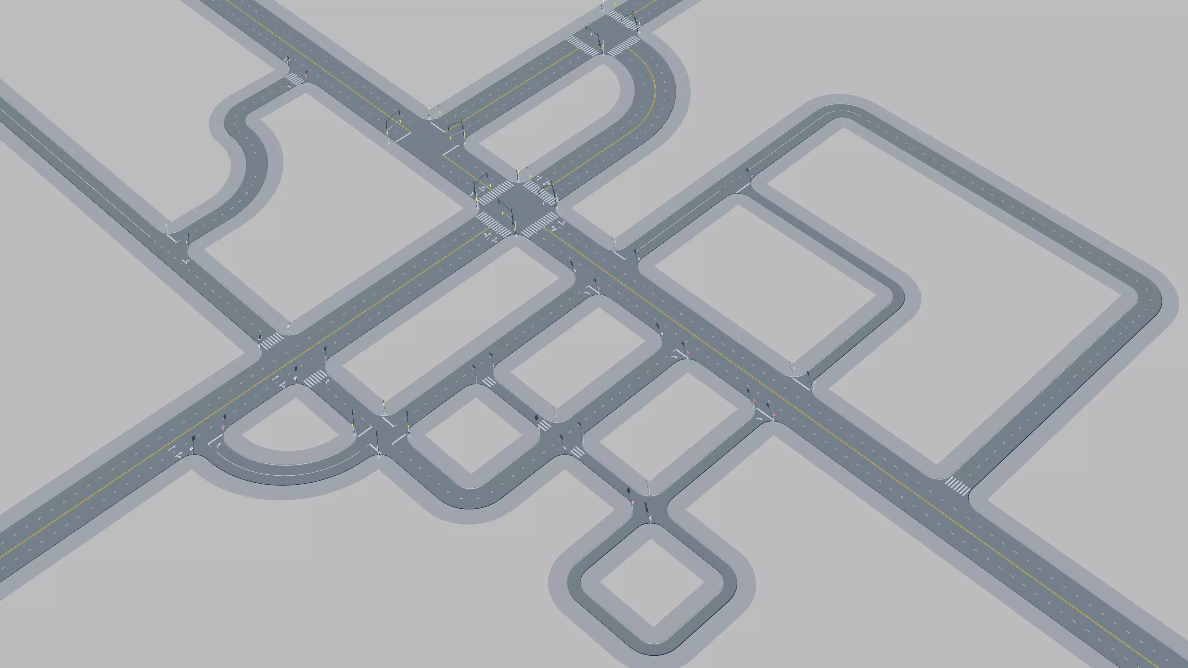 Modular Low-poly Style City Street Assets Kit Low-poly 3D model