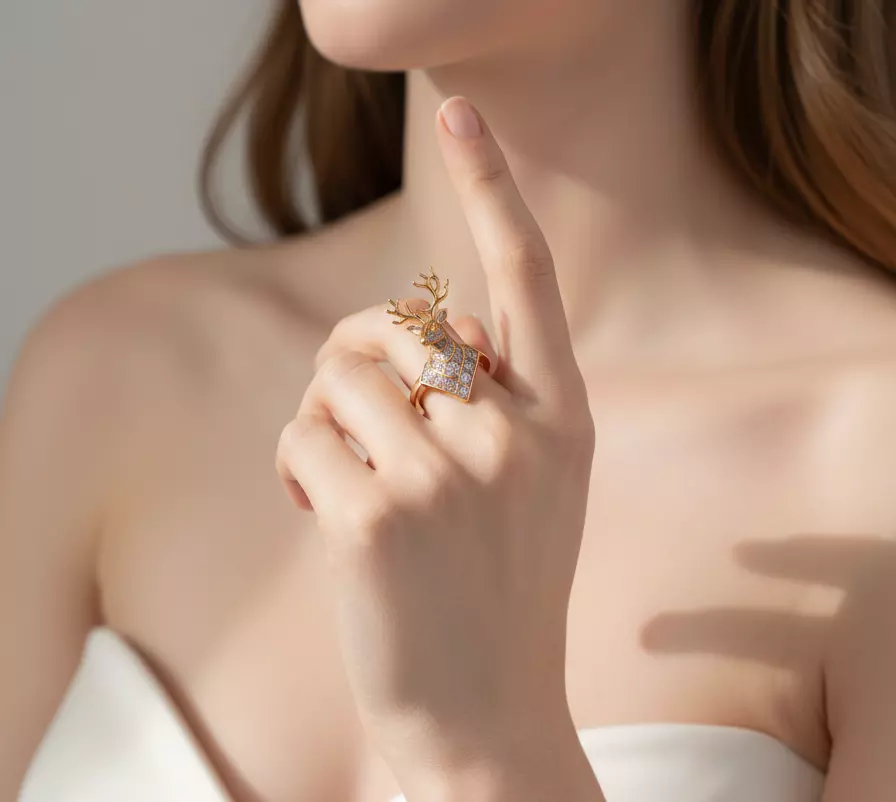 Deer Majesty Ring Luxury Diamond Animal Ring 3D print model