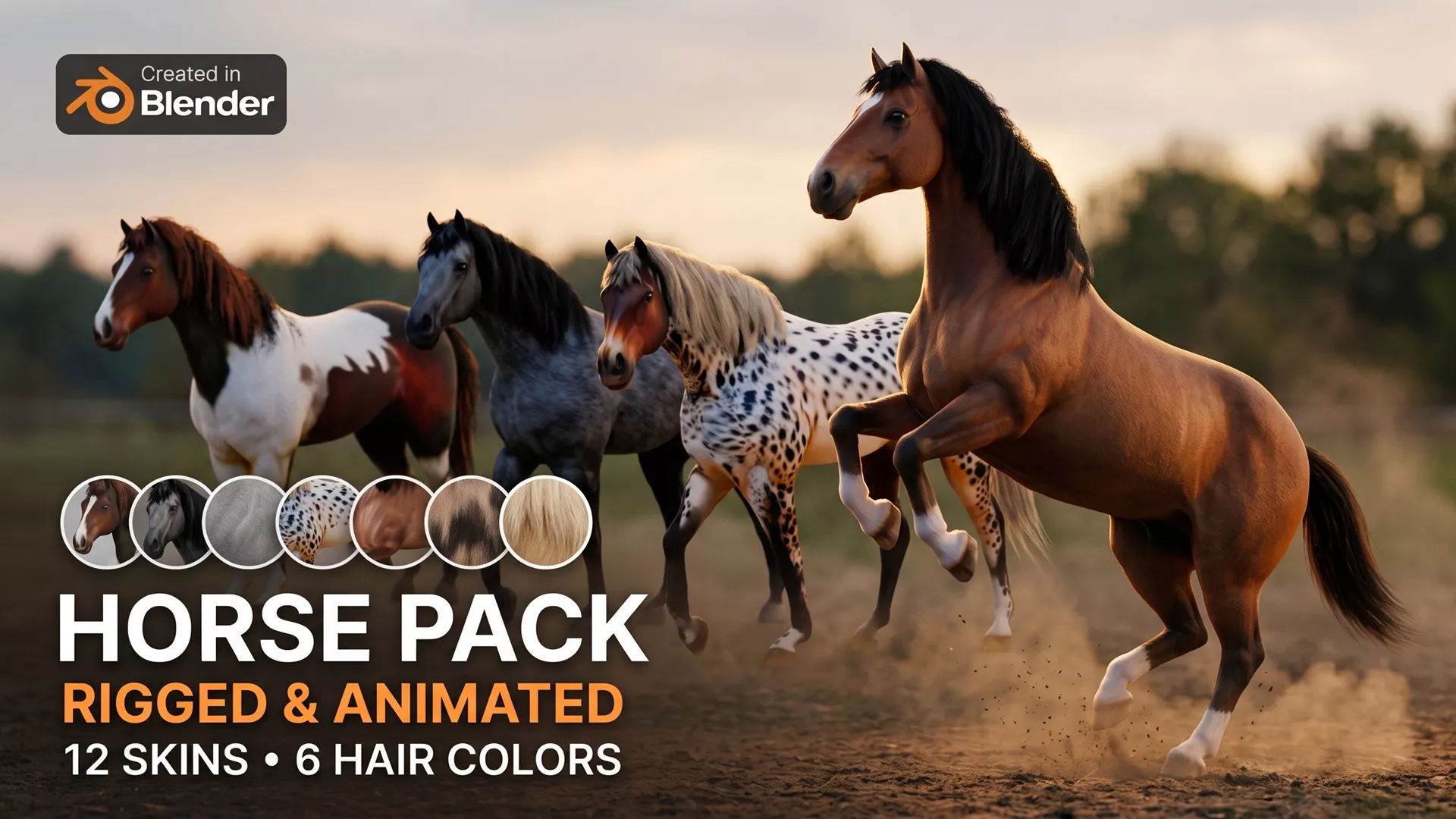 Limited Discount - Animated Horse Pack with 12 skins Low-poly 3D model