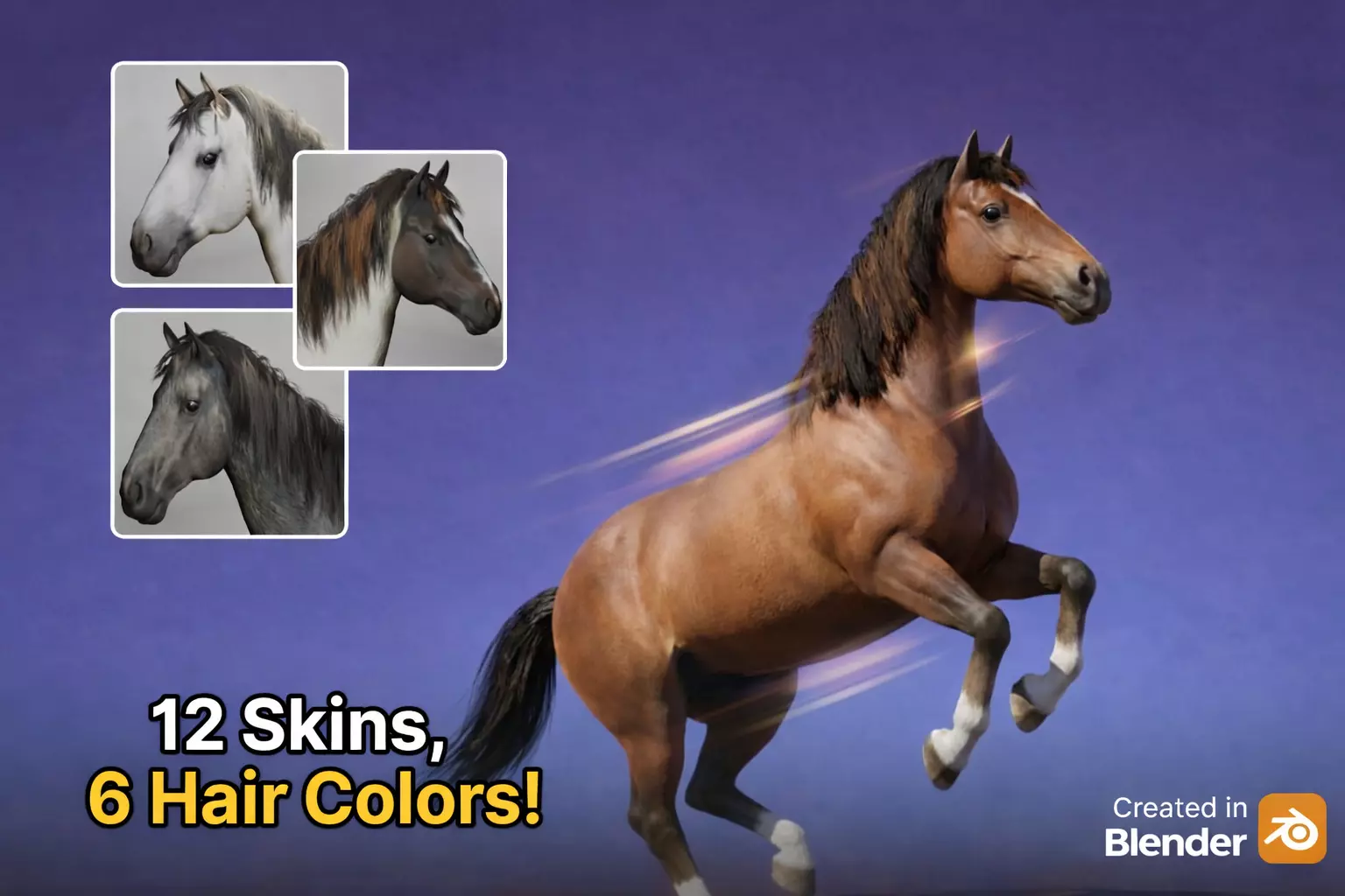 Animated Horse 3D Model with 12 Skins and PBR Materials Low-poly 3D model