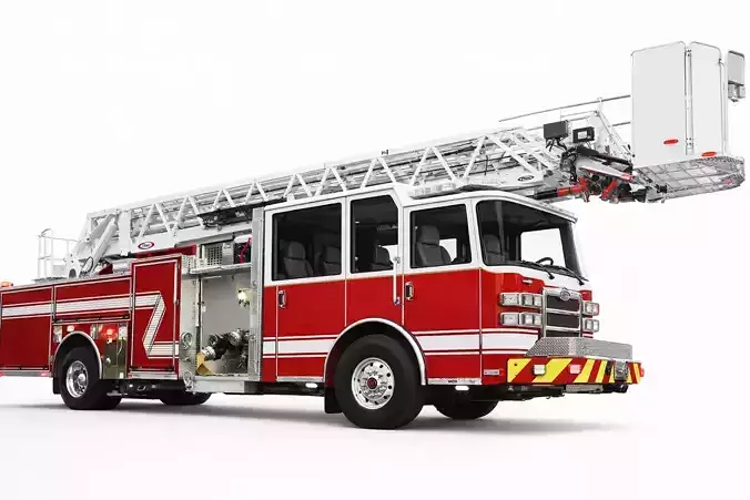 Modern Ladder Fire Truck 3D Model Aerial Rescue Emergency 