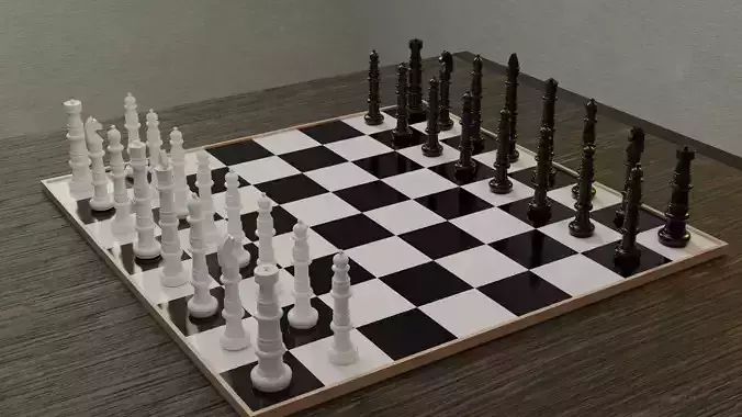 Realistic Classic Chess Board and Pieces High Quality 3D Model Low-poly 3D model