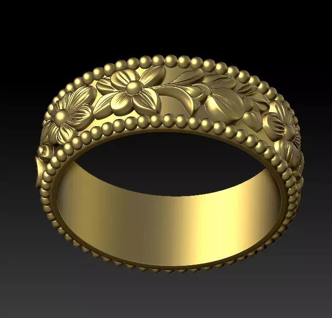 Floral Beaded Band Ring 3D print model
