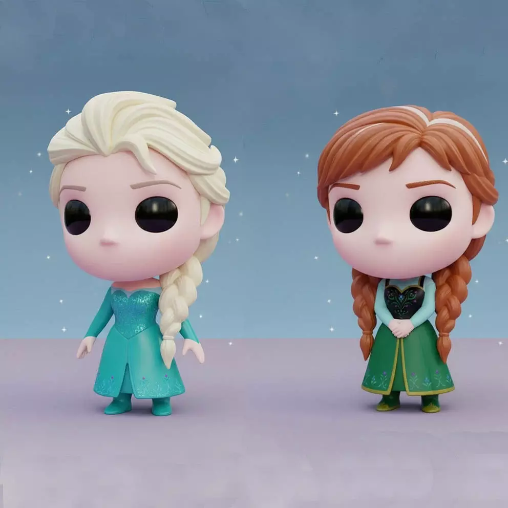 Anna and Elsa Kawaii Chibi 3D Figure STL 3D print model