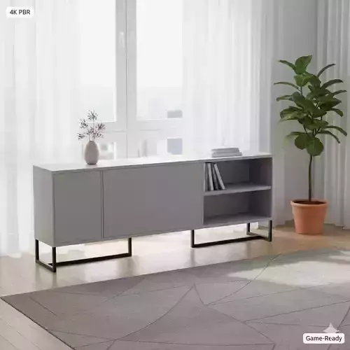 Modern Minimalist Sideboard - Grey Cabinet with Metal Legs