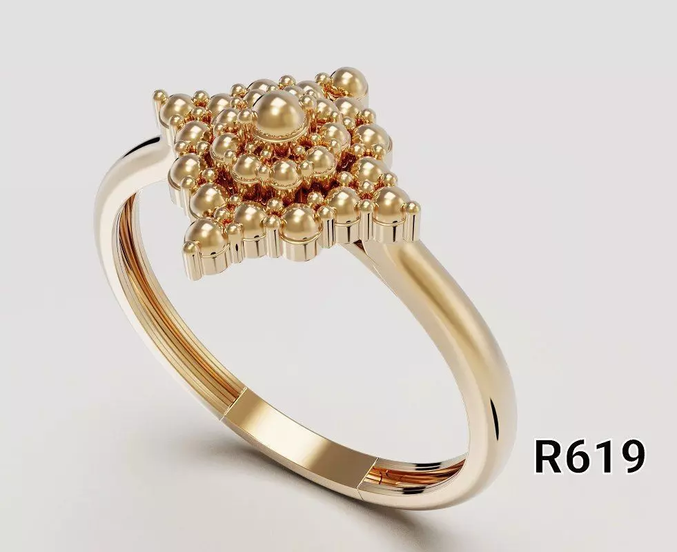 Beaded Floral Dome Ring 3D print model