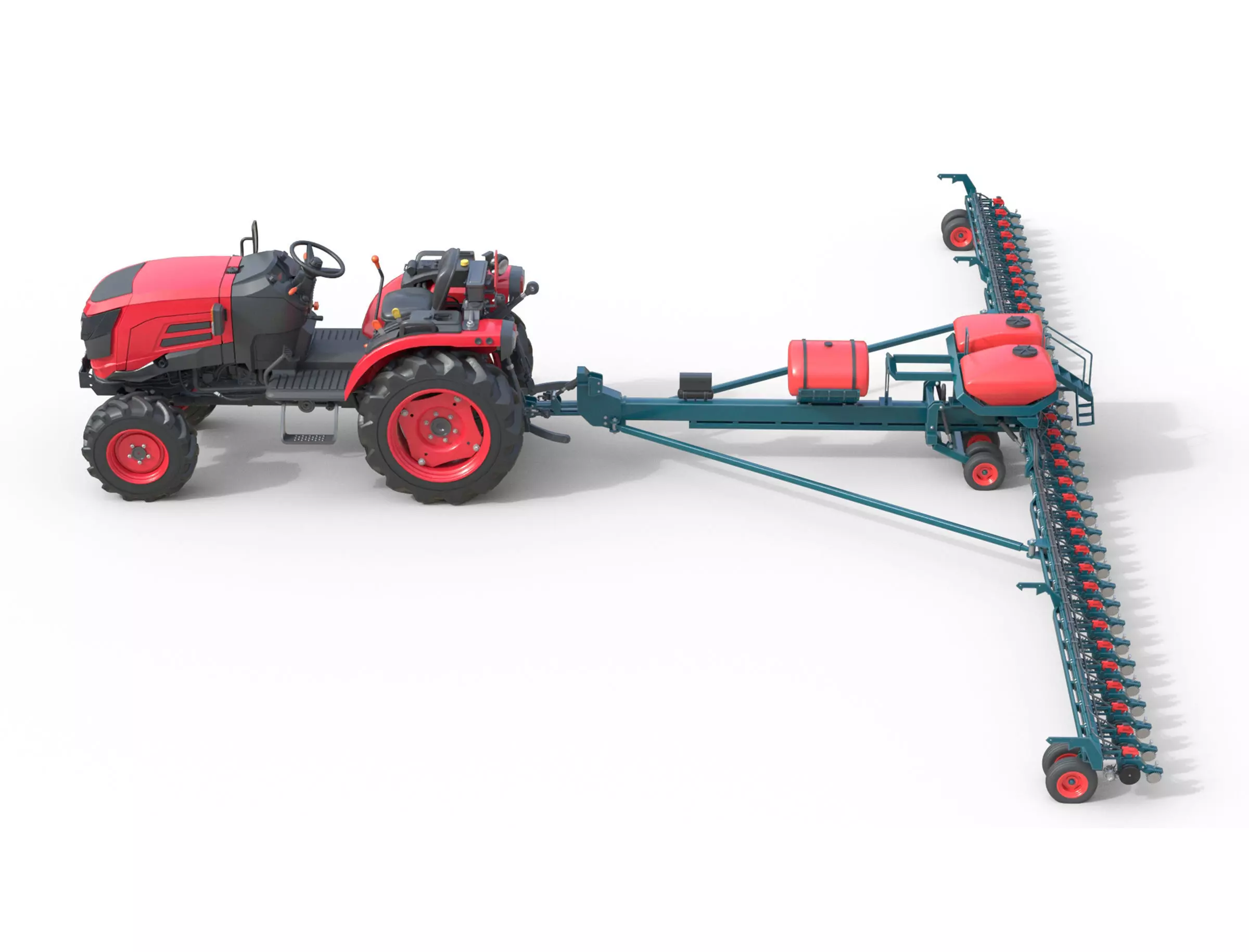Mahindra Oja Tractor with Row Planter Low-poly 3D model