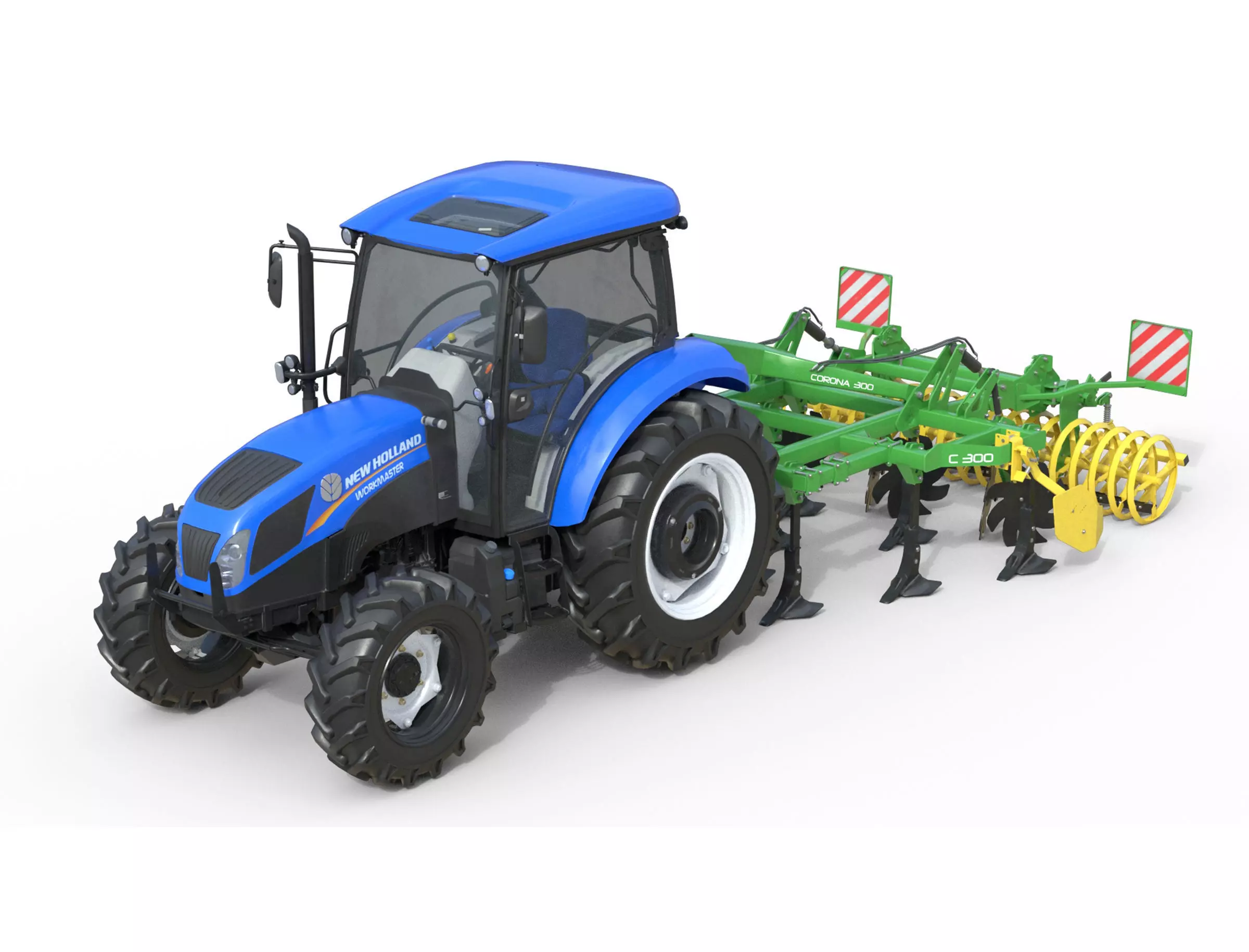 New Holland WorkMaster Tractor and Hybrid Field Cultivator Low-poly 3D model