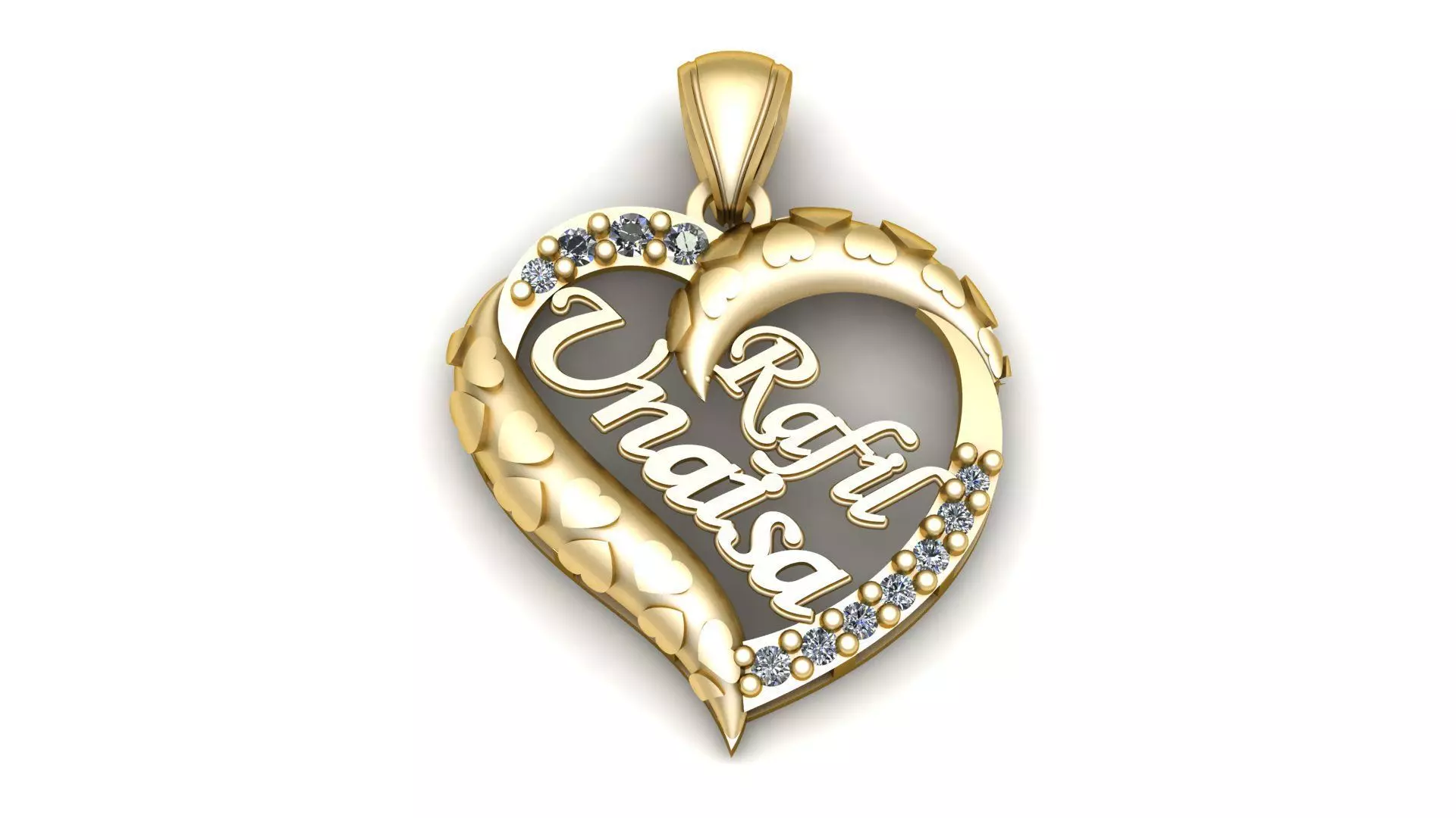 Custom Name Heart Pendant with Diamonds Luxury 3D Printable 3D print model
