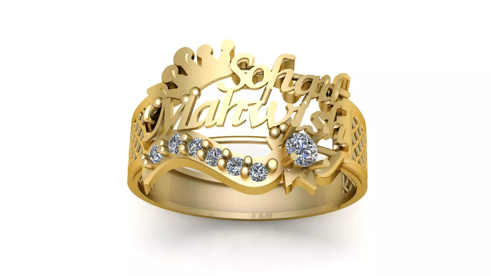 Custom Name Diamond Ring Luxury Personalized Gold Ring Design 3D print model