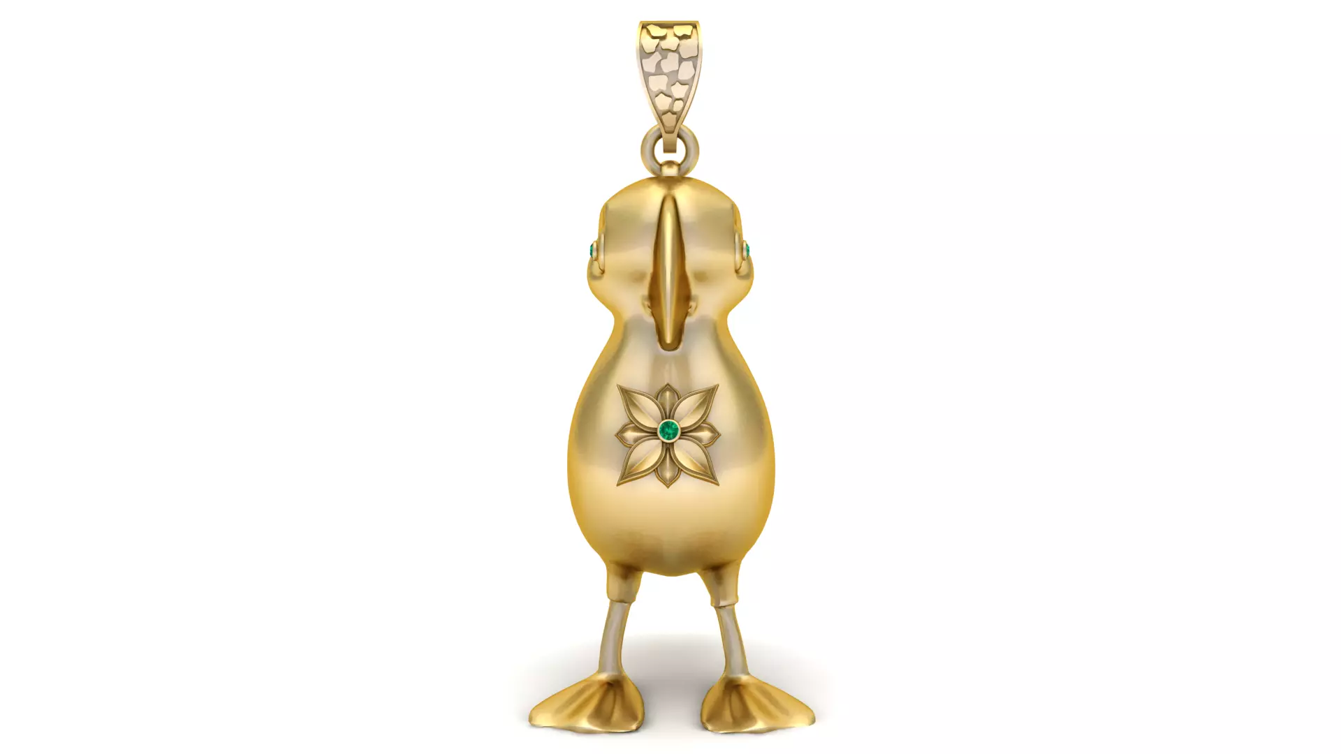 Golden Duck Charm Pendant with Emerald Star Detail 3D print model