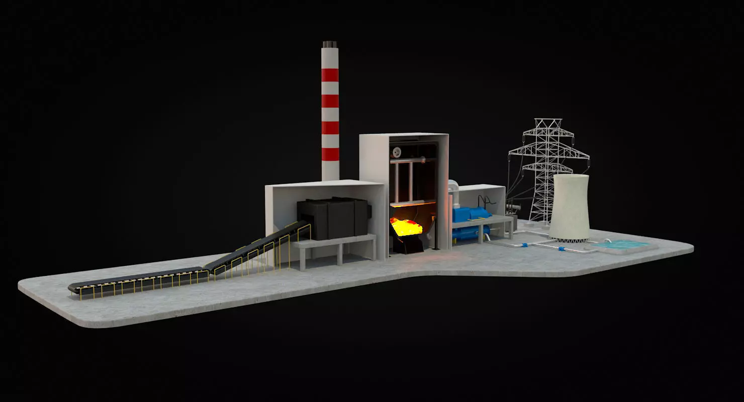 Coal Power Station Diagram 3D model
