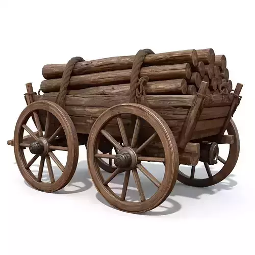 Viking Wooden Cart 3D Model v01
