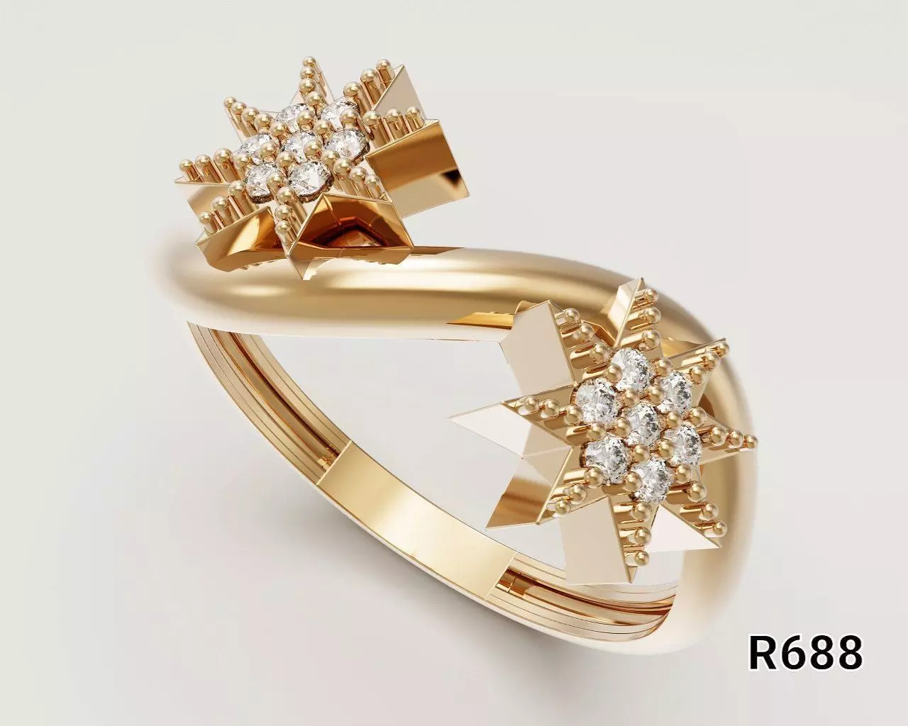 Two star ring with jewels 3D print model