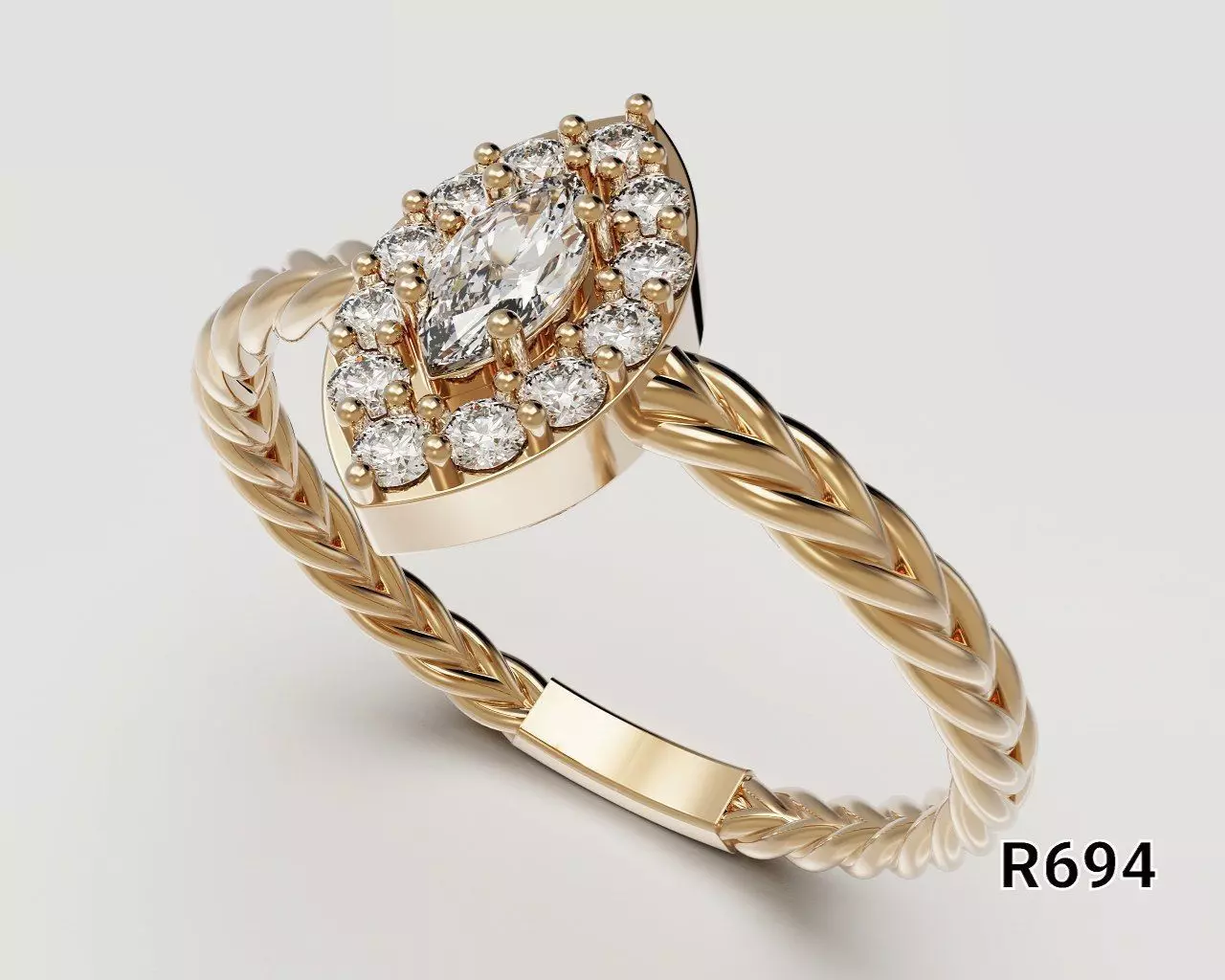Luxurious sparkling eye ring with stone 3D print model