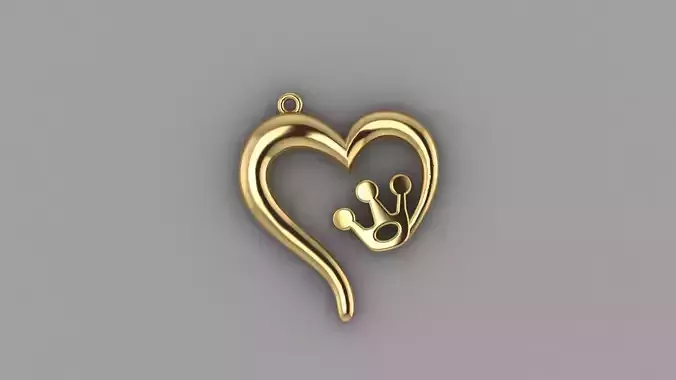 Open Ended Heart love Pendant with Crown