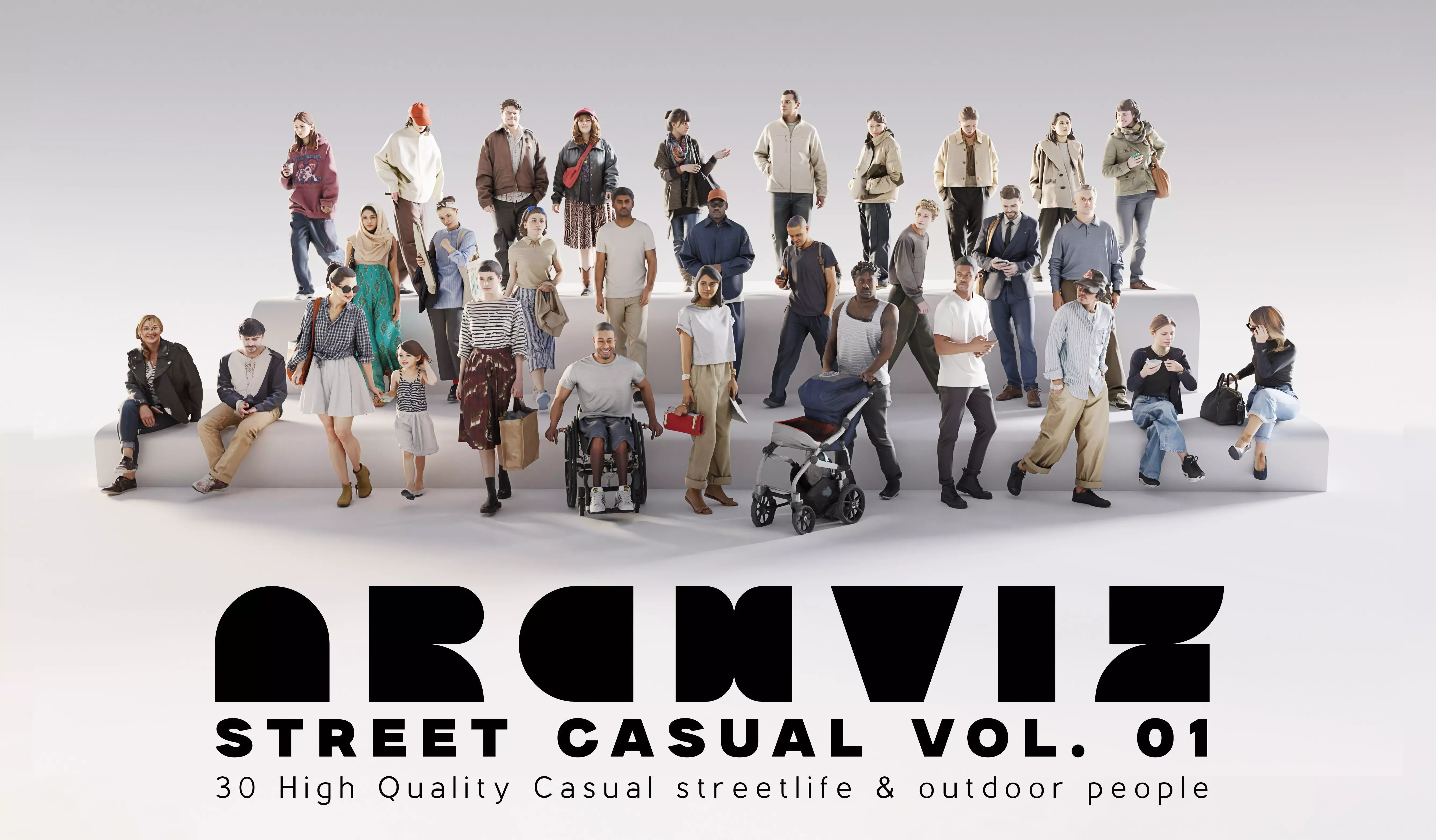 ArchViz People Street Casual 30 Realistic Pedestrian Characters 3D model
