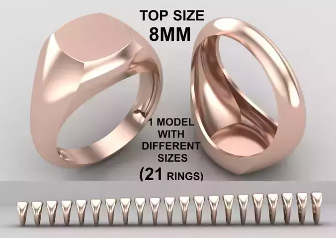 cushion square Signet Ring Base 8MM top in All sizes 271-MWC