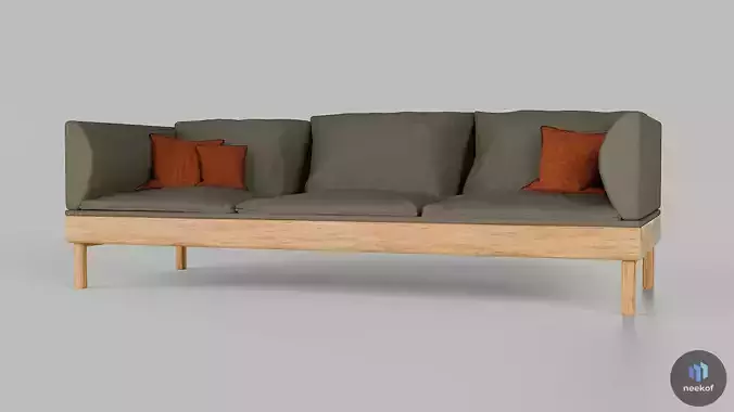 Modern Scandinavian Wooden Sofa - Photorealistic 4K PBR