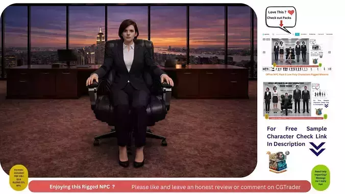 Businesswoman NPC Rigged Mixamo FBX T Pose Game Ready