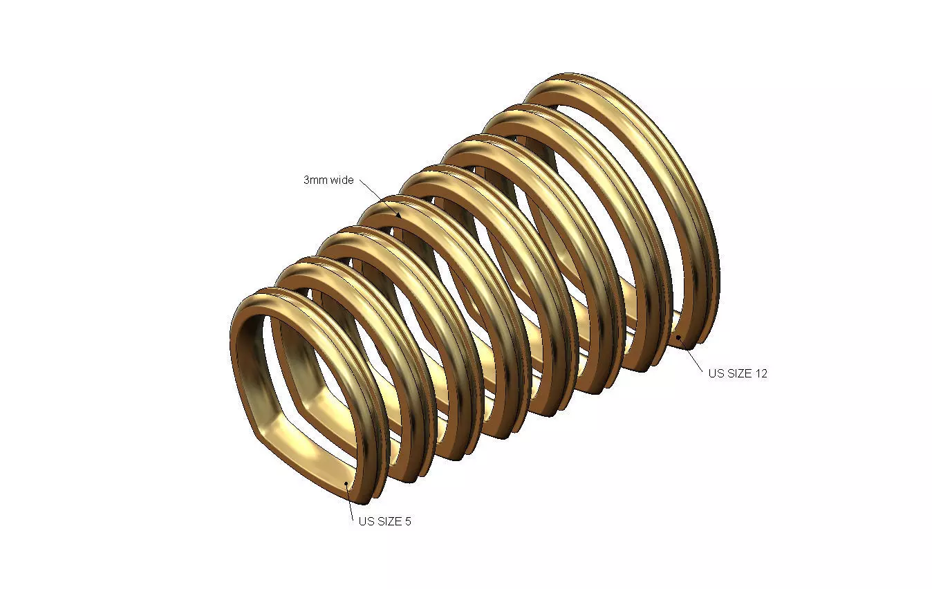 Carved strip dome euro shank 3mm wedding band US sizes 5to12 3D print model