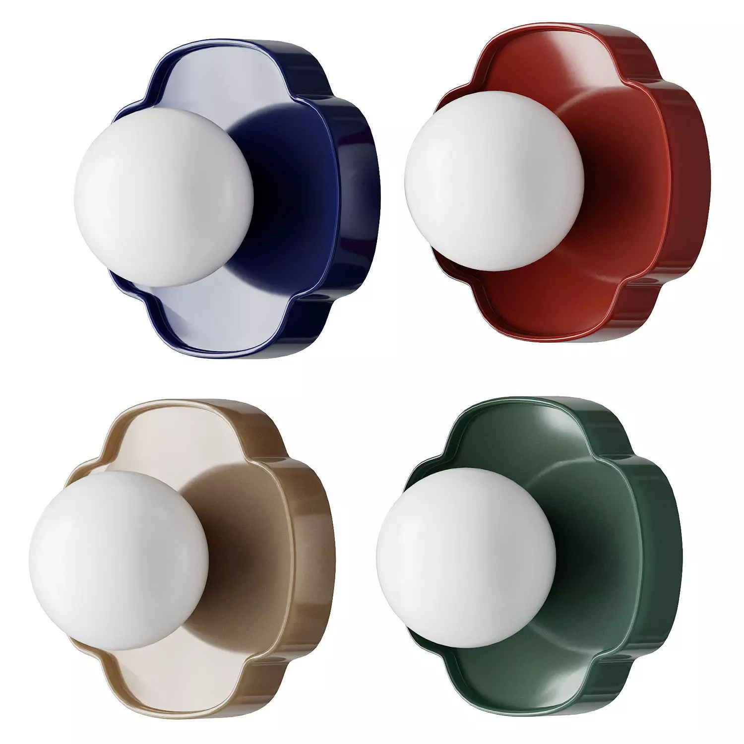 Flower Shape Round Glass Wall Lamp White Ceramic Opal 3D model