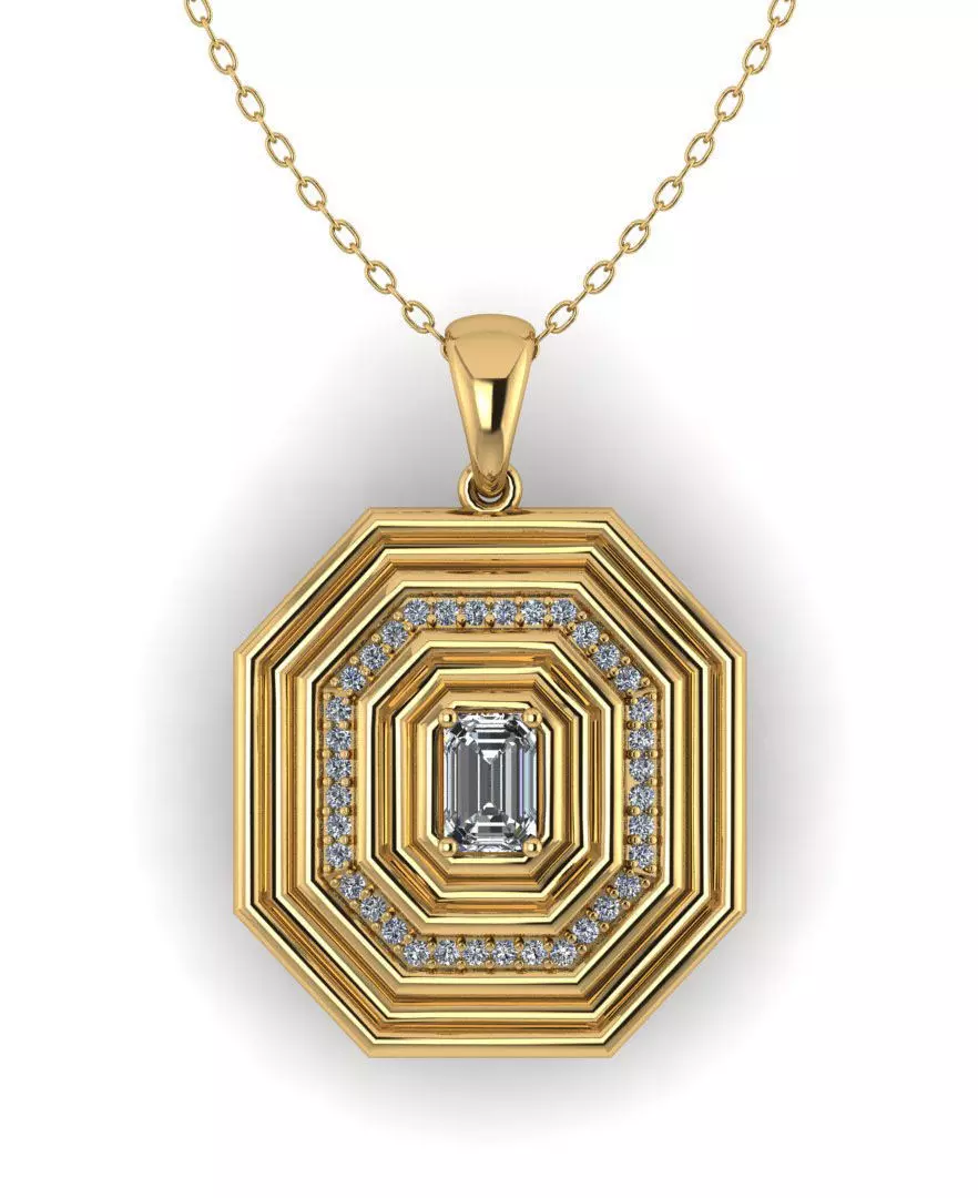 Emerald Cut Halo Octagon Pendant 3D print model