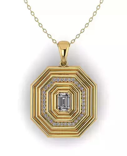 Emerald Cut Halo Octagon Pendant