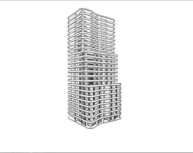 Luxury Curved Residential Tower  Modern Building 3D model 5