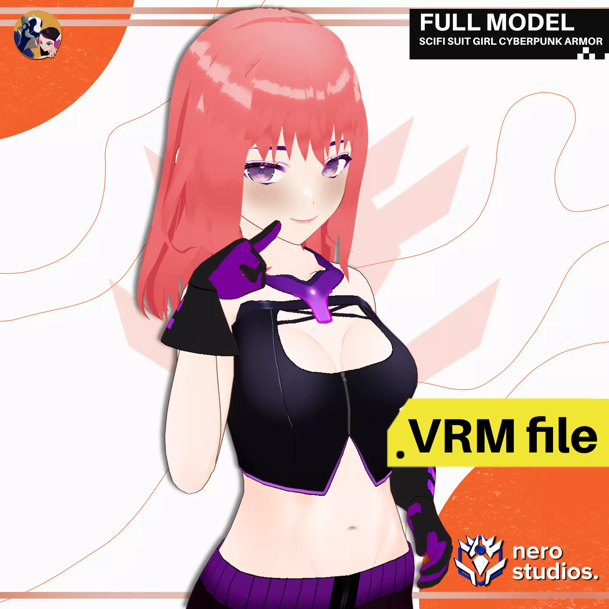 VRM SCIFI SUIT ANIME GIRL CYBERPUNK ARMOR CUTE CELL SHADED 3D model