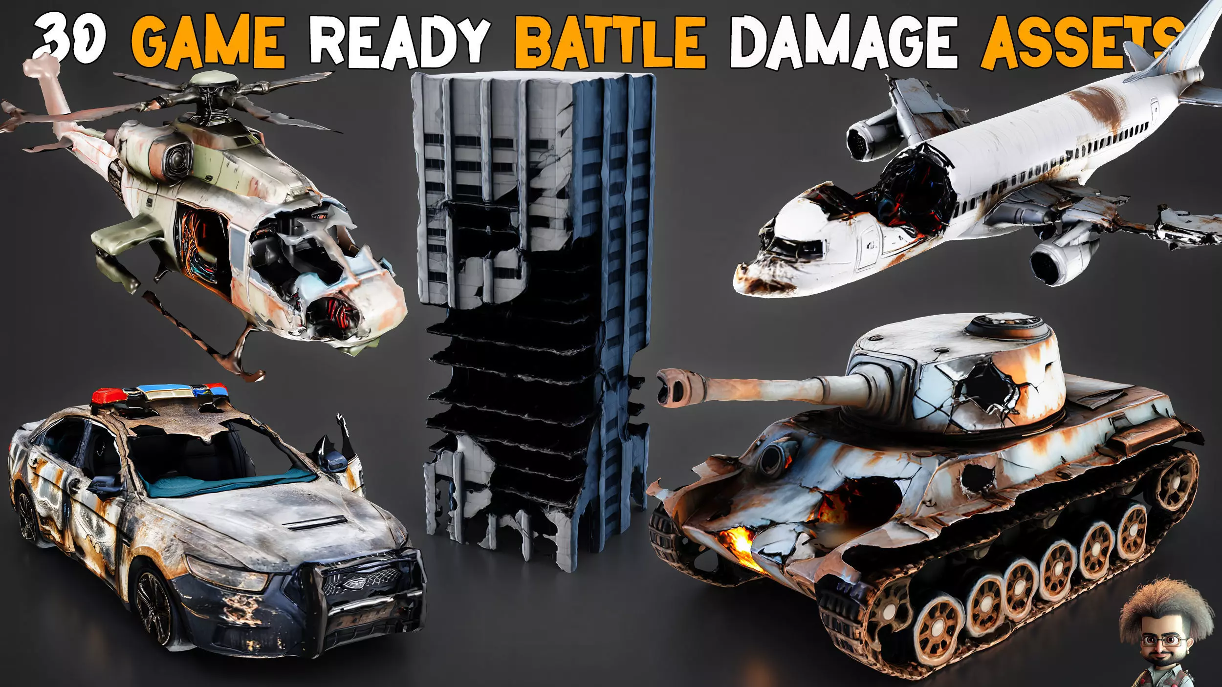 30 Game-Ready Battle Damage Assets - Vol 01 Low-poly 3D model