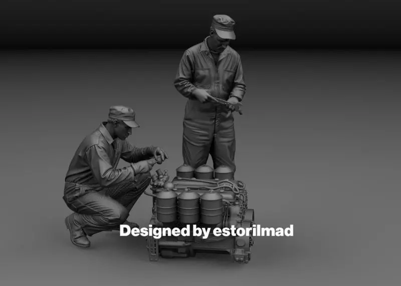 WW2 AMERICAN MECHANIC WITH M4A2 SHERMAN MOTORS 6046 ENGINE 3D print model