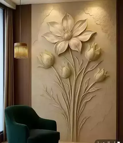 Modern Flower Bouquet Relief Wall Decor Set STL Mural CNC 385 3D model