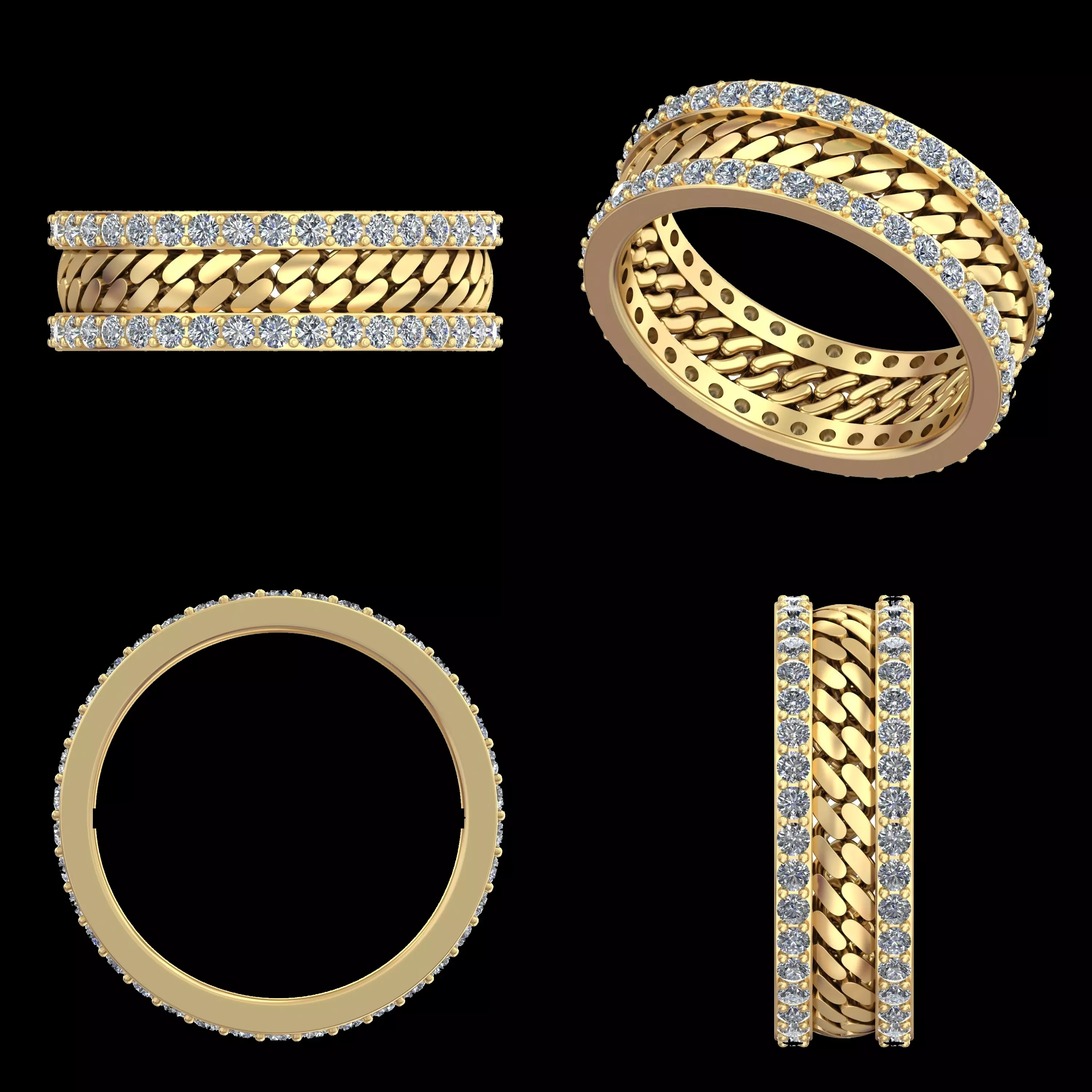Luxury Diamond Edge Chain Pattern Band Ring 3D Model 3D print model