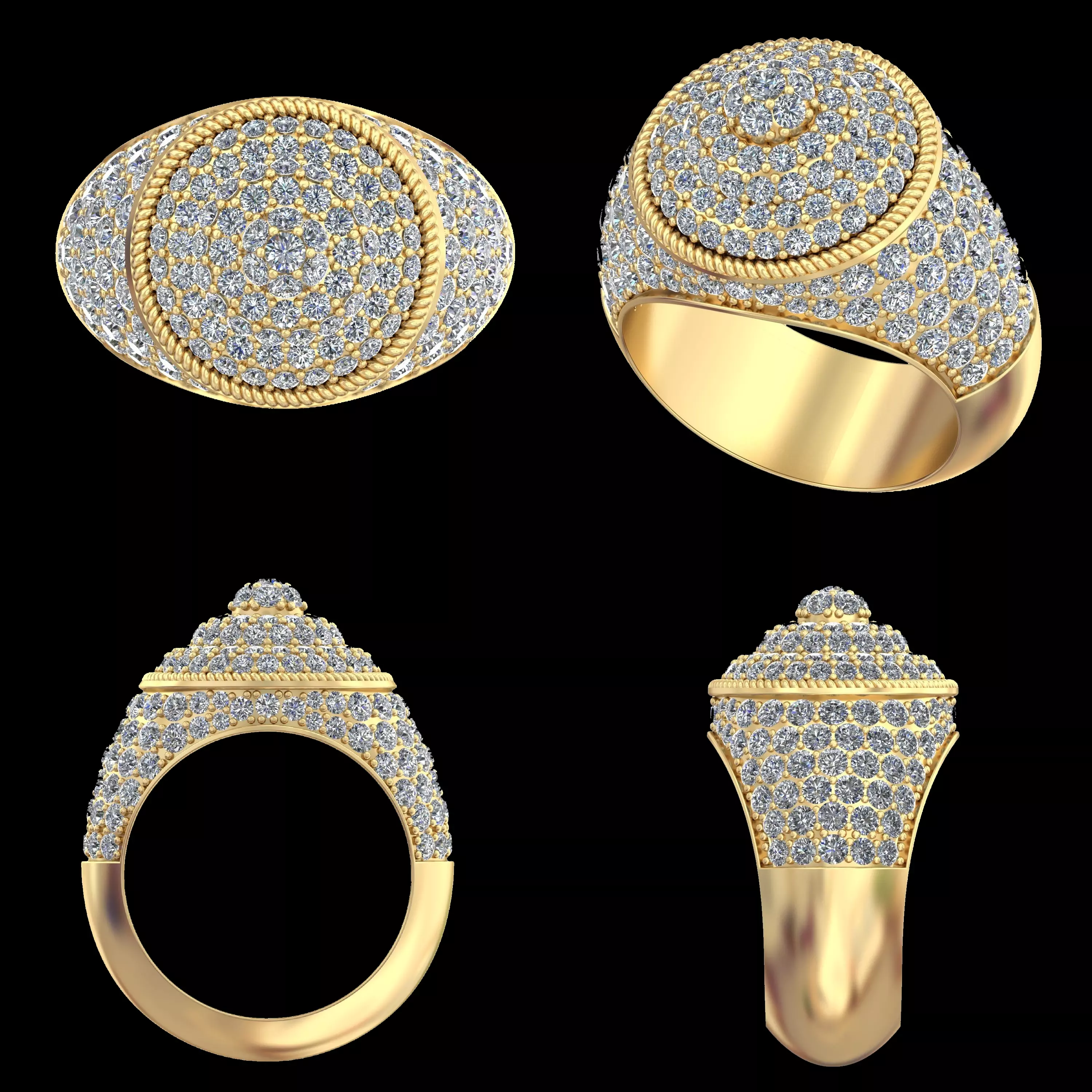 Luxury Round Cluster Dome Diamond Ring 3D Model 3D print model