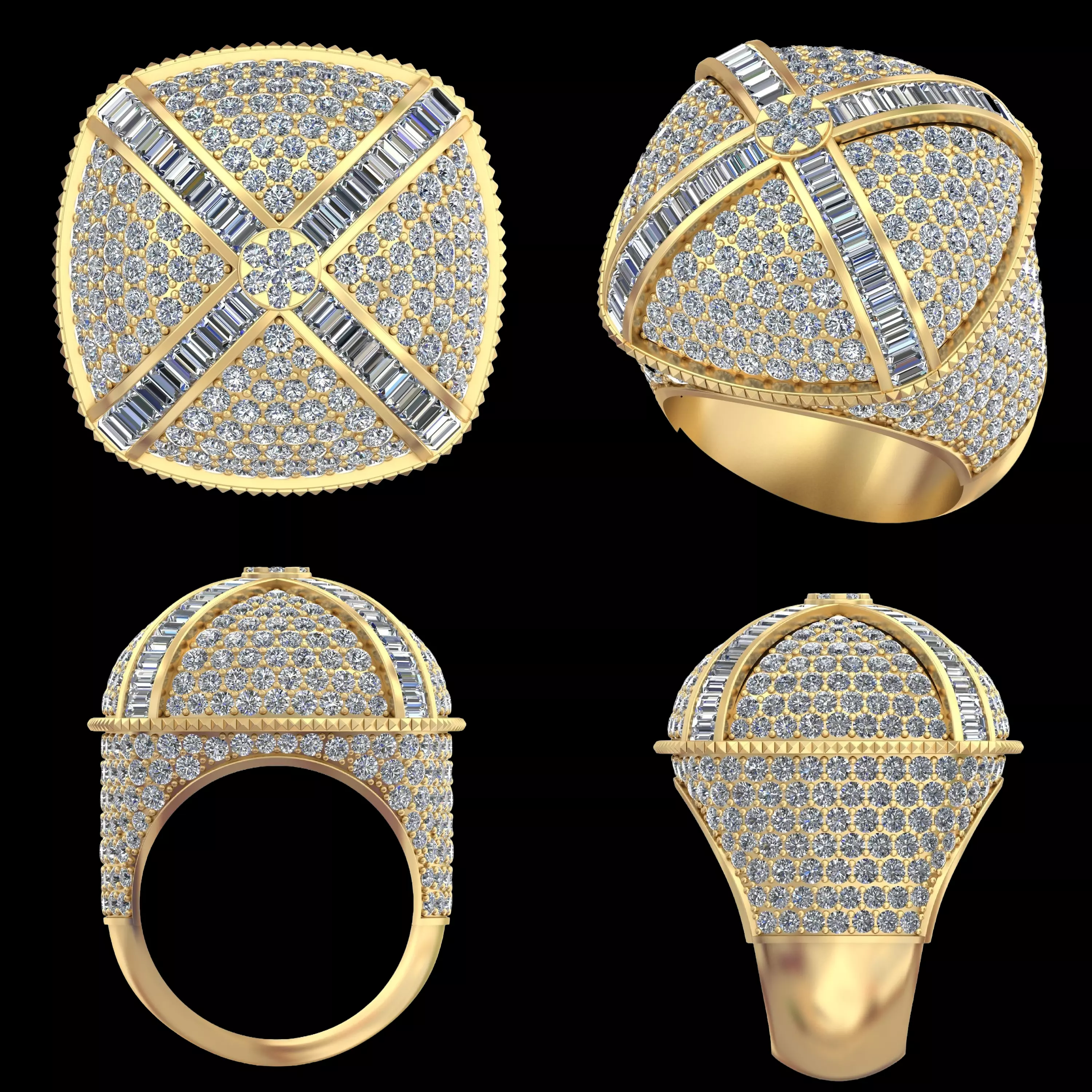 Luxury Cross Stripe Baguette Diamond Dome Ring 3D Model 3D print model