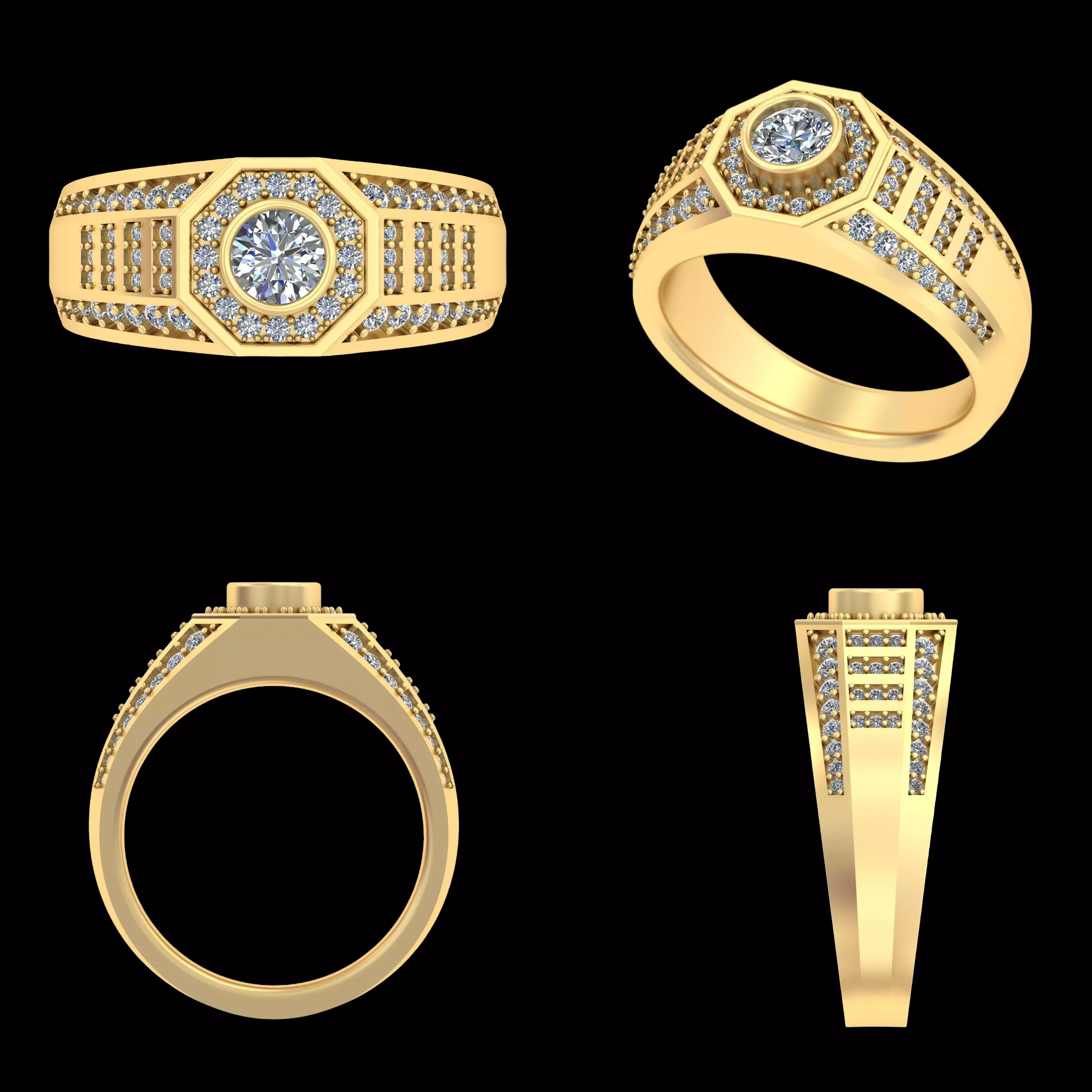 Classic Hex Halo Diamond Mens Ring 3D Model 3D print model