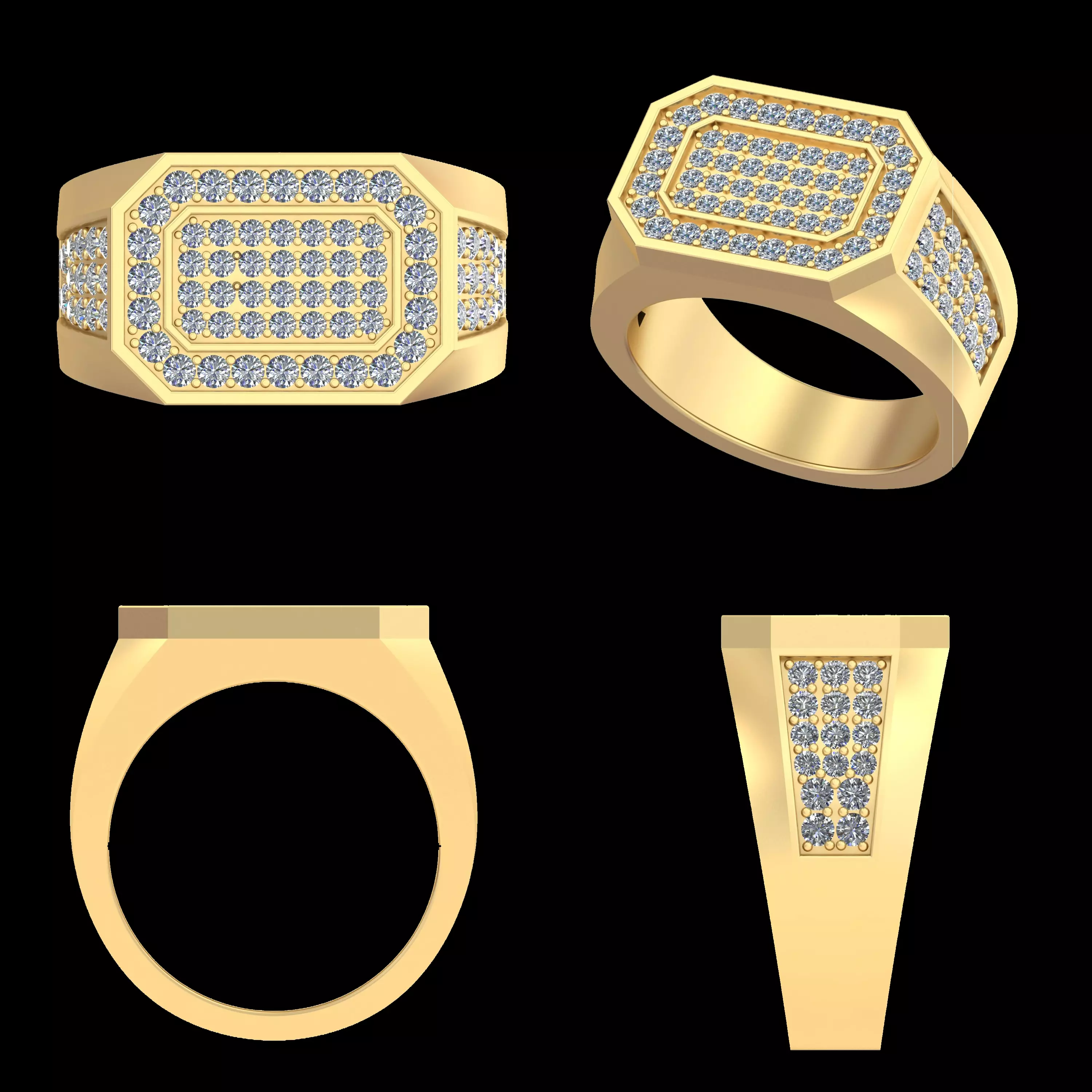 Luxury Octagon Diamond Signet Ring 3DM STL Model 3D print model