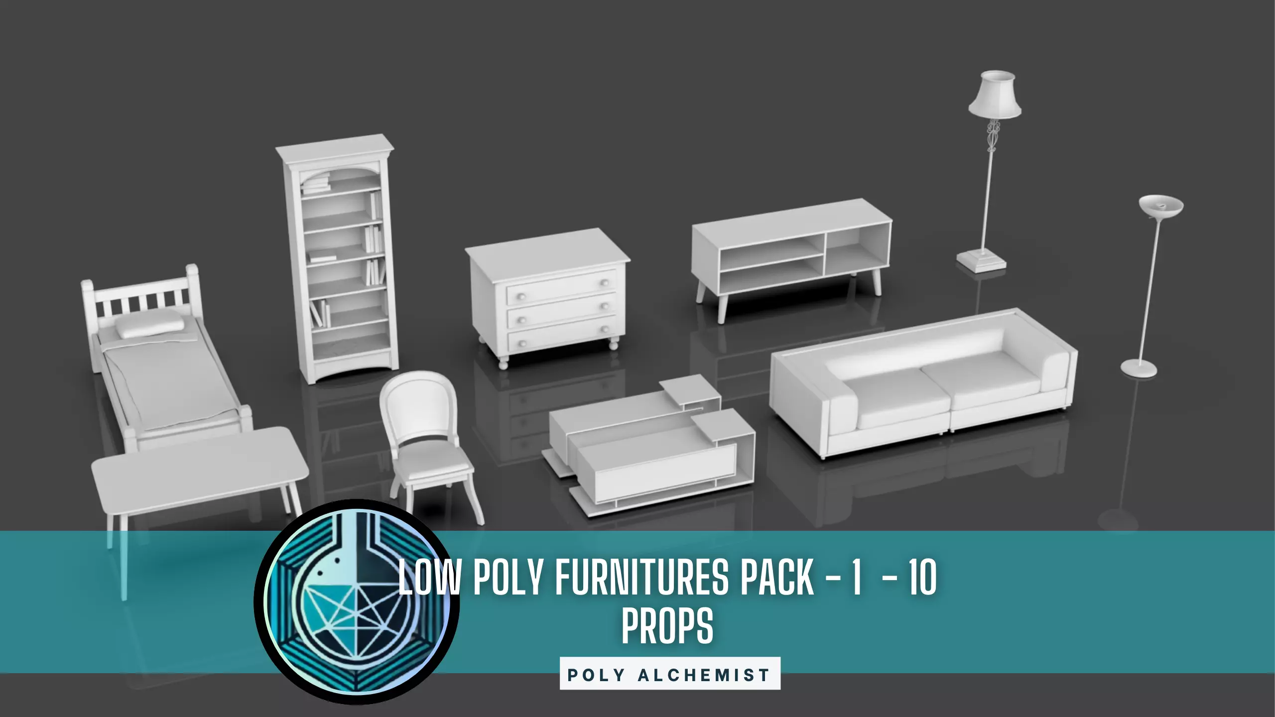 Low Poly Furniture Pack - 1 - 10 Props Low-poly 3D model