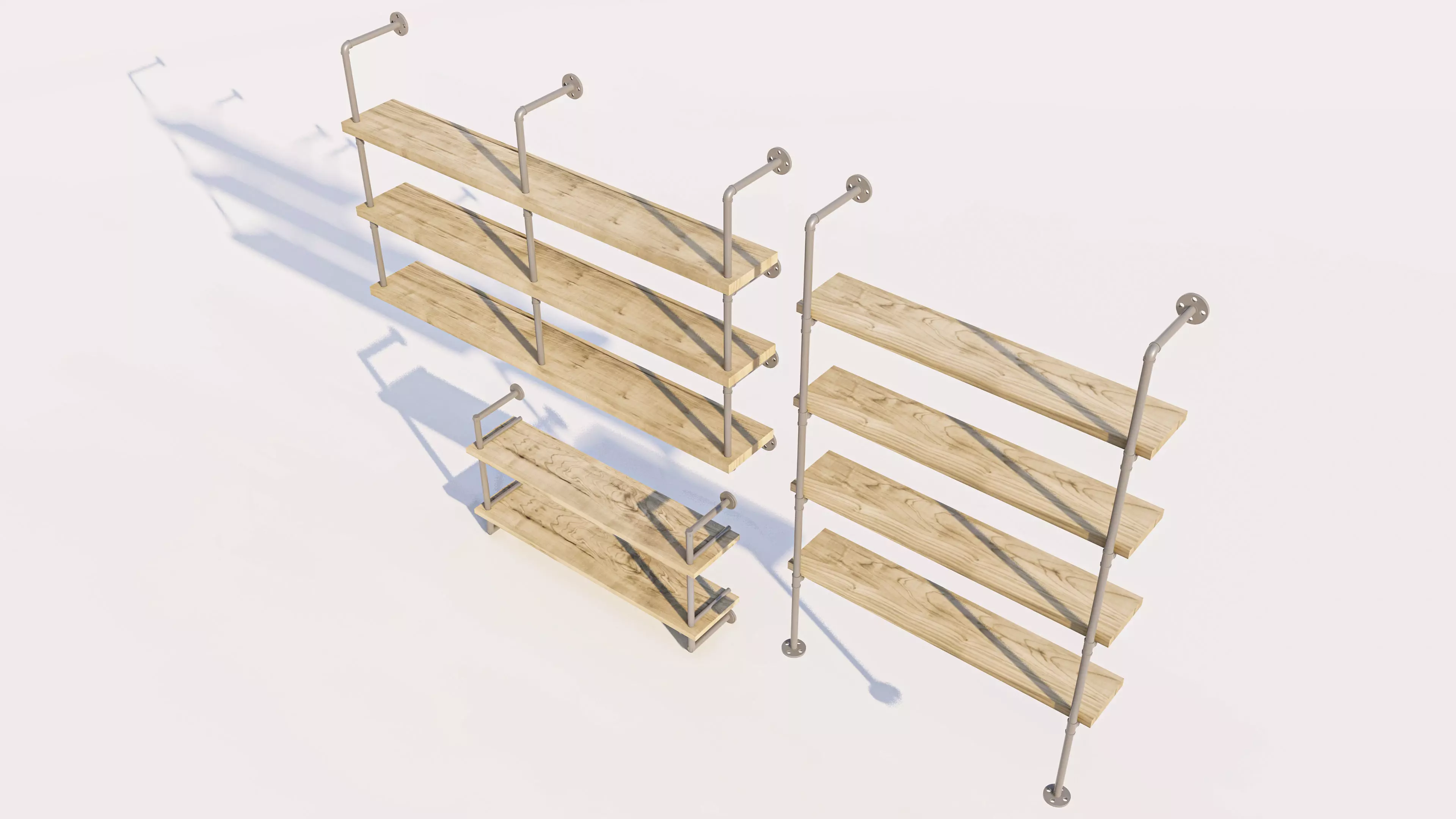 Wall Mounted Floating Pipe Shelf Collection 3D model