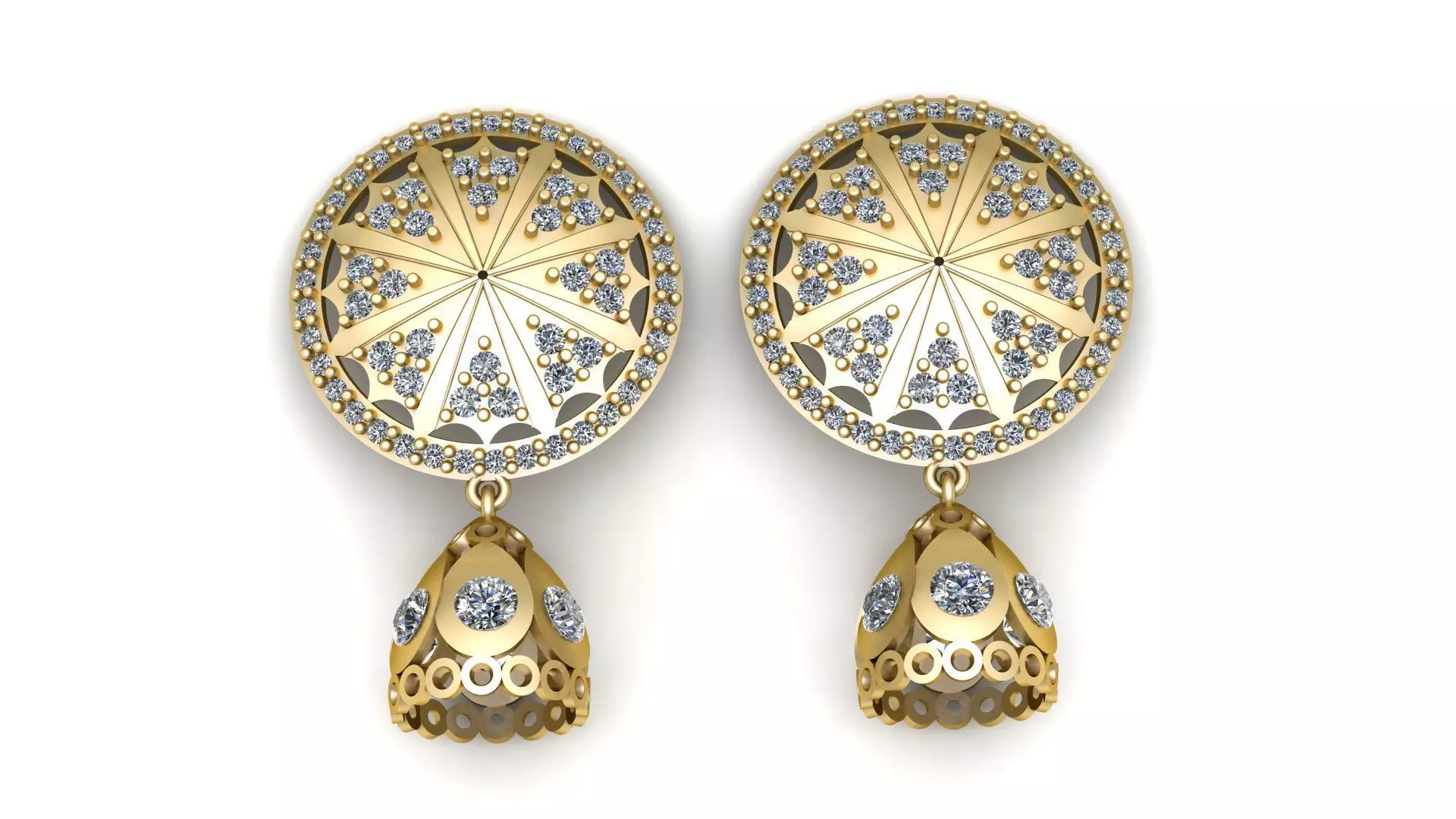 Radiant Sunburst Diamond Jhumka Earrings Luxury 3D print model