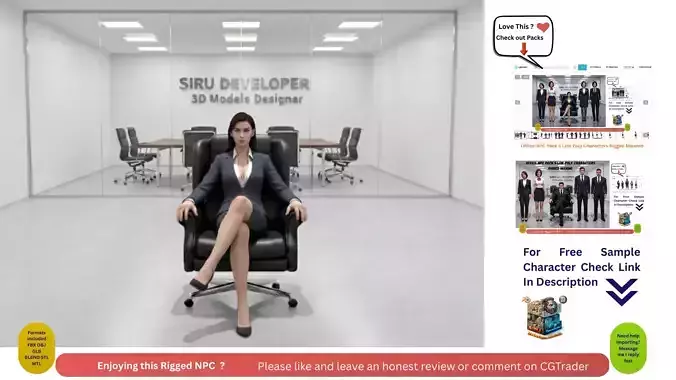 Office Businesswoman NPC Rigged Mixamo Low Poly Game Ready