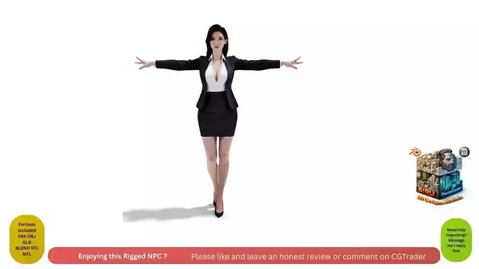 Office Businesswoman NPC Rigged Mixamo Low Poly Game Ready