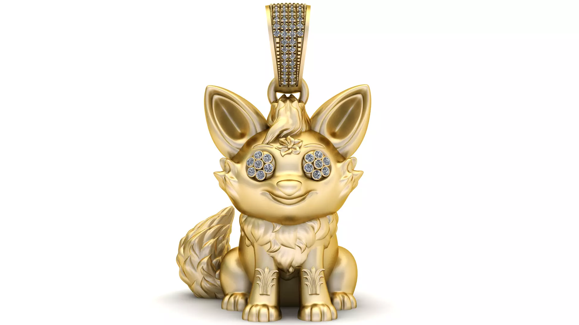 Golden Fox Spirit Pendant Diamond-Eye Guardian 3D print model