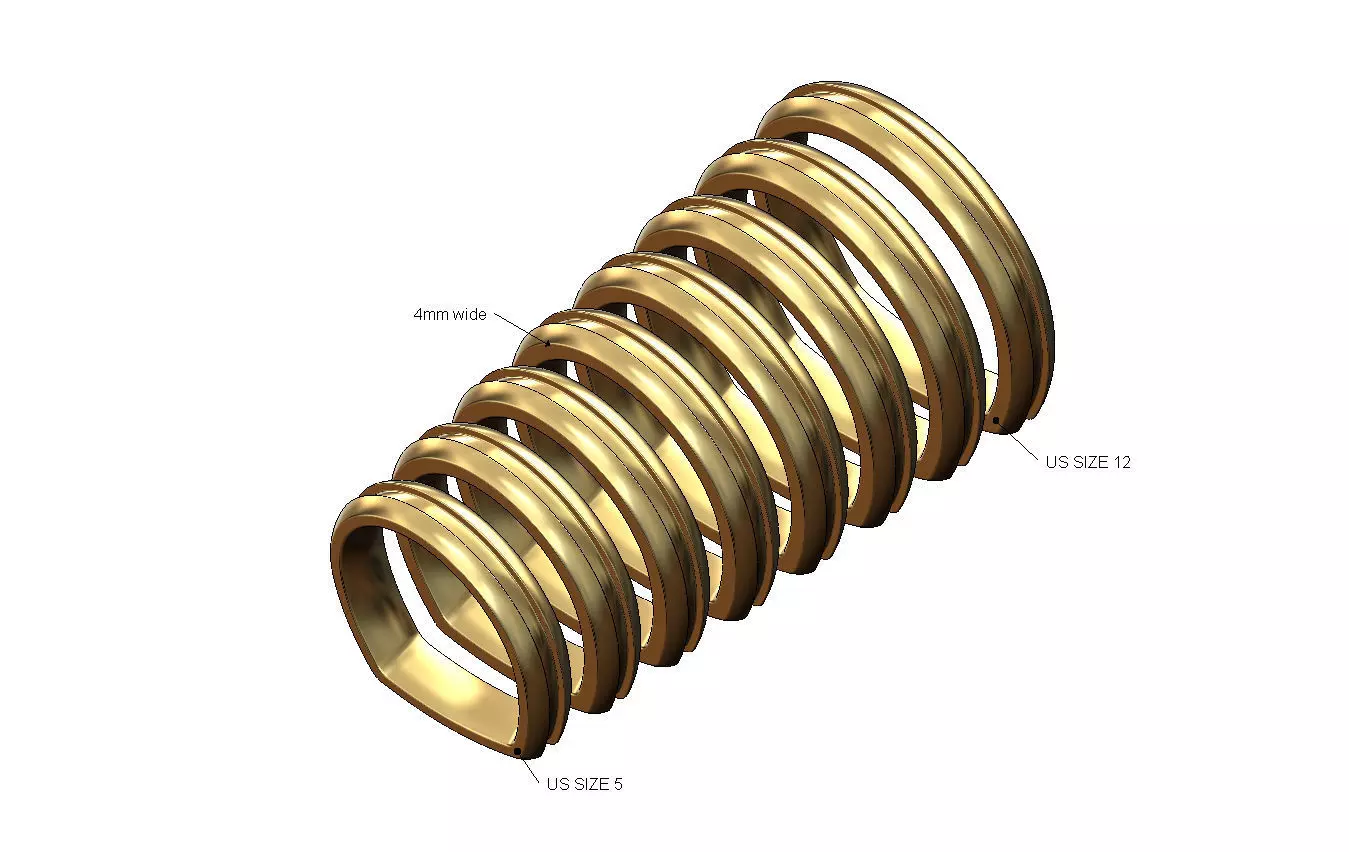 Carved strip dome euro shank 4mm wedding band US sizes 5to12 3D print model