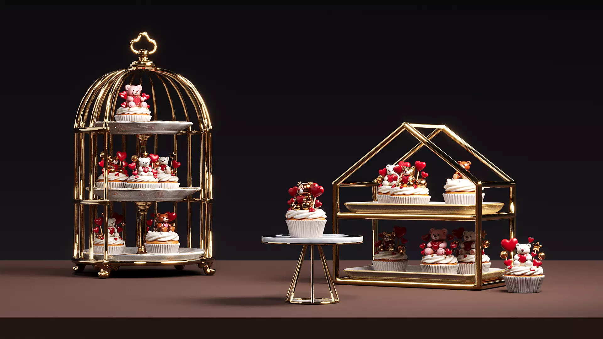 Valentine Day Bear Cupcake 3D model